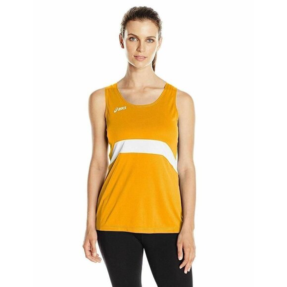 ASICS Womens Break Through Singlet Gold White Size - Picture 1 of 3